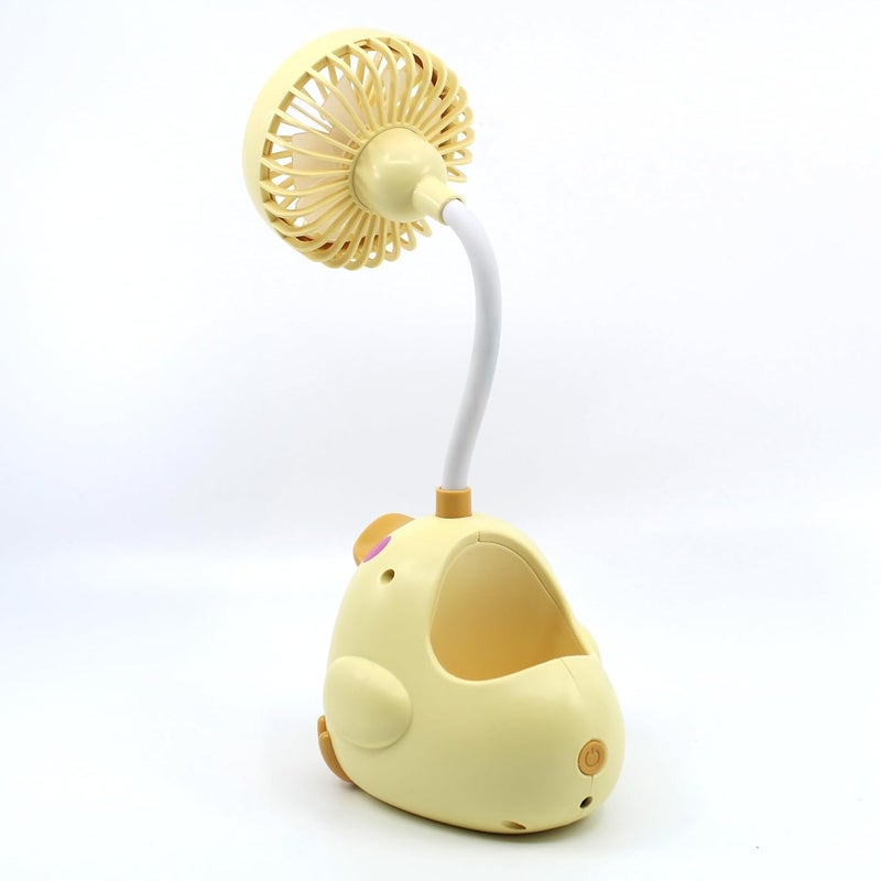 Ennotek Cute Duck Desk Fan with Pen Caddie – USB Plug‑In Table Fan with Strong Airflow & Small Backup Battery – Fun Office Desk Accessories for Home, School & Work (Yellow Duck) - Image 3